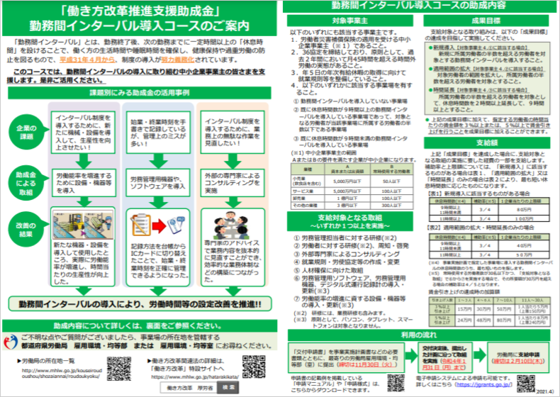 働き方改革推進支援助成金（勤務間インターバル導入コース）リーフレット