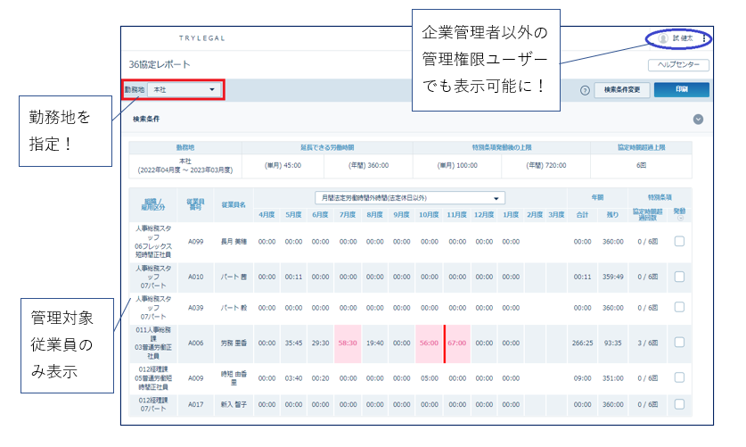 年休取得状況一覧メニュー