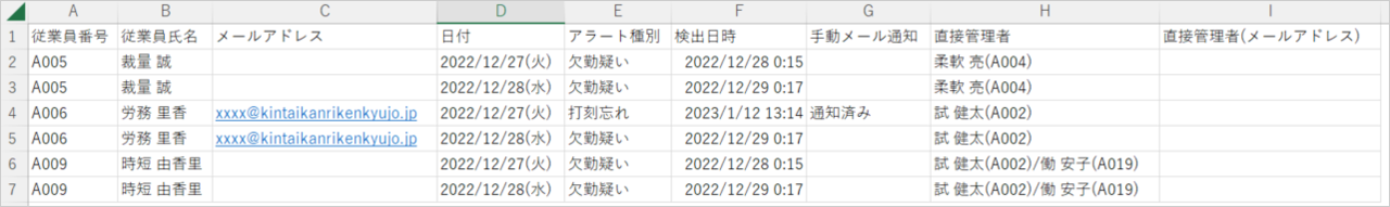 アラート一覧エクスポート条件設定画面