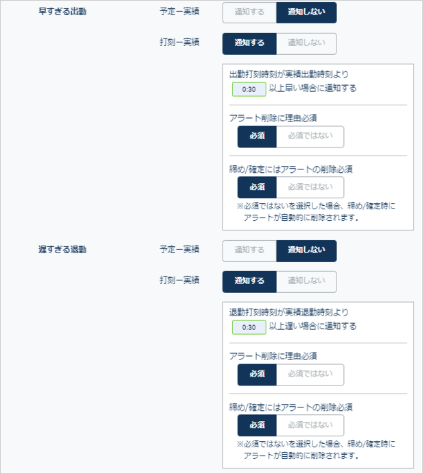 アラート設定画面