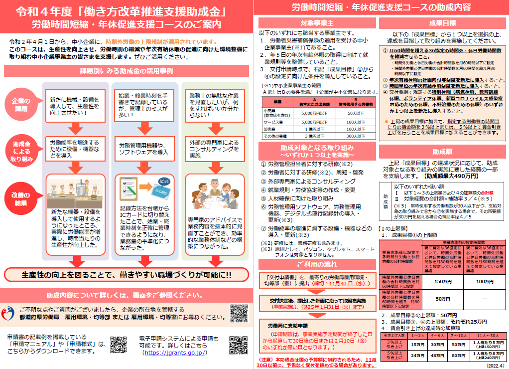 働き方改革推進支援助成金（労働時間短縮・年休促進支援コース）リーフレット